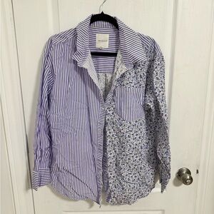 Avec Les Filles floral stripe button down collar women’s top sz L